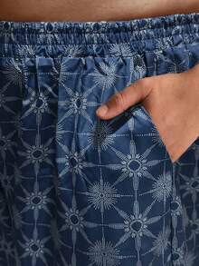 Plus Size Flared Pants, Woven Fabric, Decorated With Ruffle Hem And All-Over Floral Print Spring - Navy Blue - View 5
