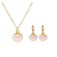 Seashell Pearl Pendant Necklace Gold Plated Boho Enamel Pink Blue Scallop Sea Shell Starfish Ocean Animal Chain Necklace For Women Hawaiian Summer Beach Holiday Fashion Jewelry Gifts - 白色首飾套裝 - 查看 1