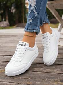 Women's White Low-Top Sneakers - Holographic Detail Fashion Casual Shoes - White - View 6