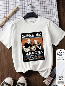 Darmok & Jalad Retro Live Concert At Tanagra Two Guitarists Themed Fun Design Comfortable And Soft Women's Short Sleeve Casual Shirt Ideal Gift For Music Fans Unique Graphic Print -1 - 白色2 - 查看 1