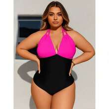 Women's Plus Size Resort Bikini – Colorblock Two-Piece With Supportive High Waist Fit - Hai màu - Xem 2