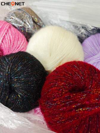 CHEONET - Fir de mohair cu fir auriu, fir fin pufos, potrivit pentru tricotat manual DIY, ideal pentru eșarfe și șaluri