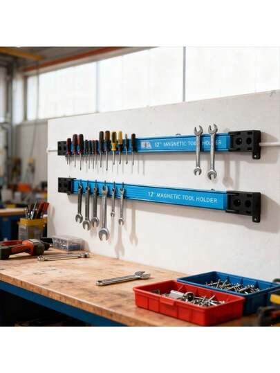 Heavy Duty Magnetic Tool Holder System - With Sturdy Magnetic Base And Tool Slots - For Garage, Workshop, Home Storage Racks - Magnetic Organizer For Wrenches, Screwdrivers, Pliers - Vertical/Horizontal Space-Saving Tool Storage - Suitable For Garage, Workshop, Home Use - Includes Screws, Easy Installation - For Mechanics, Magnetic Tool Rack, Magnetic Tray