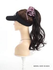 18Inch Banana Clip Long Curly Wavy Ponytail Synthetic Clip In Hairtail Extension Fluffy Black Ponytail Wig With Pink Purple Flower Hair Accessories - Multicolor - View 4