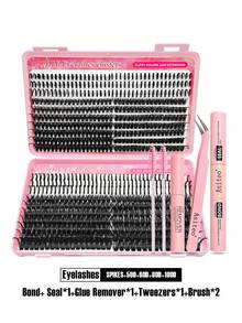 Asiteo 737pcs D-Curl Fluffy Eyelash Extension Kit, Includes Lash Glue, Remover, Tweezers And Brush, High Capacity Pointed Tip +50D+60D+80D+100D Individual Lashes, Mixed Natural & Delicate, Soft & Comfortable, Long-Lasting, Creates Fluffy Natural Y2K Style Fake Lashes.