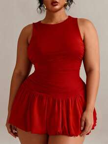 KINGLOW 大码女士优雅无袖圆领红色迷你连衣裙，适合叠穿作为正式服装，适合外出、派对、约会、情人节和其他夏季场合。 - 紅色 - 查看 14