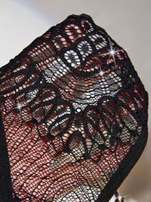 情人节礼物：纯色蕾丝链条丁字裤，性感低腰半透明T字后背内裤，女士性感内衣 - 黑色 - 查看 6