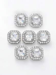 7颗彩色方形合成宝石玻璃金属纽扣，适用于女士外套、毛衣、皮草大衣、制服，优雅装饰纽扣，DIY包包及珠宝配饰 - 彩色 - 查看 31