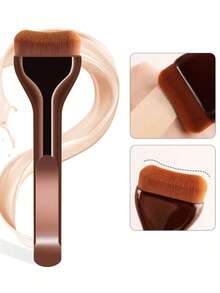 1pc Brown Base Makeup Brush, Ergonomic Handle Design, Wave Foundation Brush, Eid Makeup Tool - Multicolor - View 3