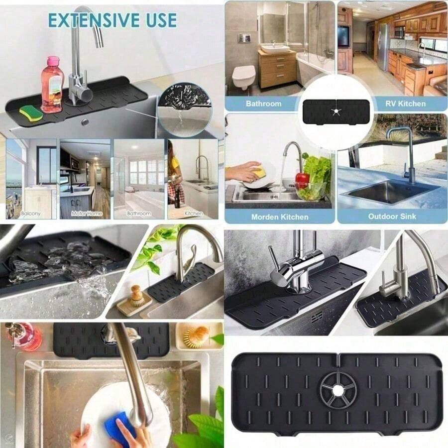 Kitchen  &  VEKENSEE Tapete de Silicona para Fregadero de Cocina Alfombrilla de Silicona Absorbente Tapete para Fregadero Adaptación a Medida de Todos los Grifos Tapete de Silicona Alfombrilla para Fregadero - como en la foto - Ver 1