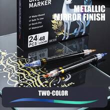 Conjunto de Canetas Marcadoras Acrílicas de Ponta Dupla com 48 Cores, Duradouras e Resistentes à Desbotamento, Ideais para Artistas, Ilustrações, Artesanato, Livros de Colorir e Outros Projetos DIY. Adequadas para Papel, Tecido, Madeira, Pedra, Plástico, Vidro, Cerâmica, Abóbora e Muito Mais. Ótimo para Estudantes e Adultos, Também um Presente Ideal para o Dia de Ação de Graças, Halloween, Natal - Multicolorido - Visão 3