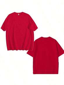 Oversized Boxy Cut Short Sleeve Jersey T Shirt Casual Crop Fit Streetwear Modern Minimalist All Season Essential Top-Comfortable Retro Cotton T-Shirt-K912026 New Men's Spring/Summer Casual Resort Wear Versatile Pure Cotton T-Shirt - 紅色 - 查看 3