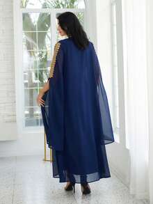 2pcs Elegant Floral Lace Trim V-Neck Long Sleeve Jalabiya Dress Set - NC76 - View 4