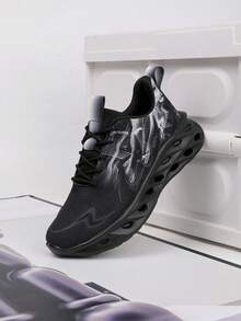 1 Pair Breathable Mesh Fabric Sneakers For Teens, Comfortable Soft Lightweight Non-Slip Durable Soles, Retro Fashion Casual Running Outdoor Street Shoes - Black - View 3