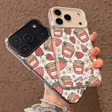いちごジャムとデイジー柄のスマホケース、インスタグラム風キュートで気をつけてまぐれなレトロスタイル、 17 16 15 14 PLUS 13 12 11 PRO MAXに適したギフト - 透明な黒 - チェックする 4