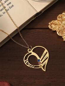 1pc 18K Gold Plated Customizable Name Heart Necklace, Personalized Necklace, Heart Necklace, Personalized Gift - Multicolor - View 3