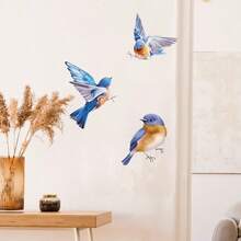 1Set Tree Branch Hanging Vine Wall Stickers, Green Leaf Flower Birds Wall Decals, For Living Room Bedroom TV Background Wall Decor - Multicolor - View 3