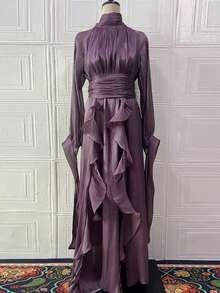 Vestidos Elegantes De Mujer,Women's Elegant And Stylish Ruffled Fitted Dress - 紫色 - 查看 1