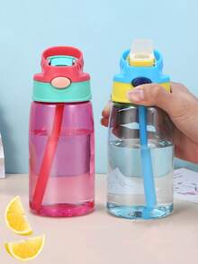 1PC 480ML Cartoon Cute Creative Plastic Mug, High Temperature Resistant Drop-Proof Straw Cup Duckbill Cup, Modern Colour Block Lightweight Portable Water Bottle, Suitable For Outdoor Sports, Travel And Tourism, Back-To-School Supplies - Multicolor - View 5