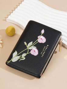 Baellerry 1pc Women Short Wallet Floral Embroidery Litchi Pattern Coin Slim Card Holder Birthday Christmas Gifts Gift Thanksgiving Vintage For Women Wallet Purse Wallet Small Wallet - 彩色 - 查看 11