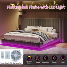 Modern Platform Bed Frame Queen/King Size With LED Lights, Velvet Upholstered Bed Frame With Oversized Headboard, Sturdy Construction, No Box Spring Needed, Cream , Grey , Black - Grey - View 10