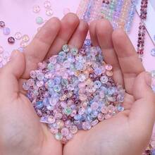 100颗3x6毫米透明金色箔片和平扣设计玻璃珠，多种颜色可选，适用于珠宝制作、DIY耳环、手链、工艺品配件 - 彩色 - 查看 2