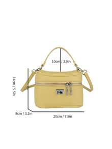 2026 Spring/Summer New Mini Solid Color PU Leather Litchi Grain Pattern Handbag, Cosmetic Bag, Square Handbag, Niche Fashion Bucket Bag, Box Bag, Versatile Casual Shoulder Crossbody Bag For Women - Yellow - View 8