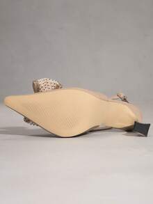 Women's New Apricot Pointed Toe High Heel Shoes, Crystal Bow Tie Ankle Strap Thin Heel Party Elegant Pumps - Apricot - View 8