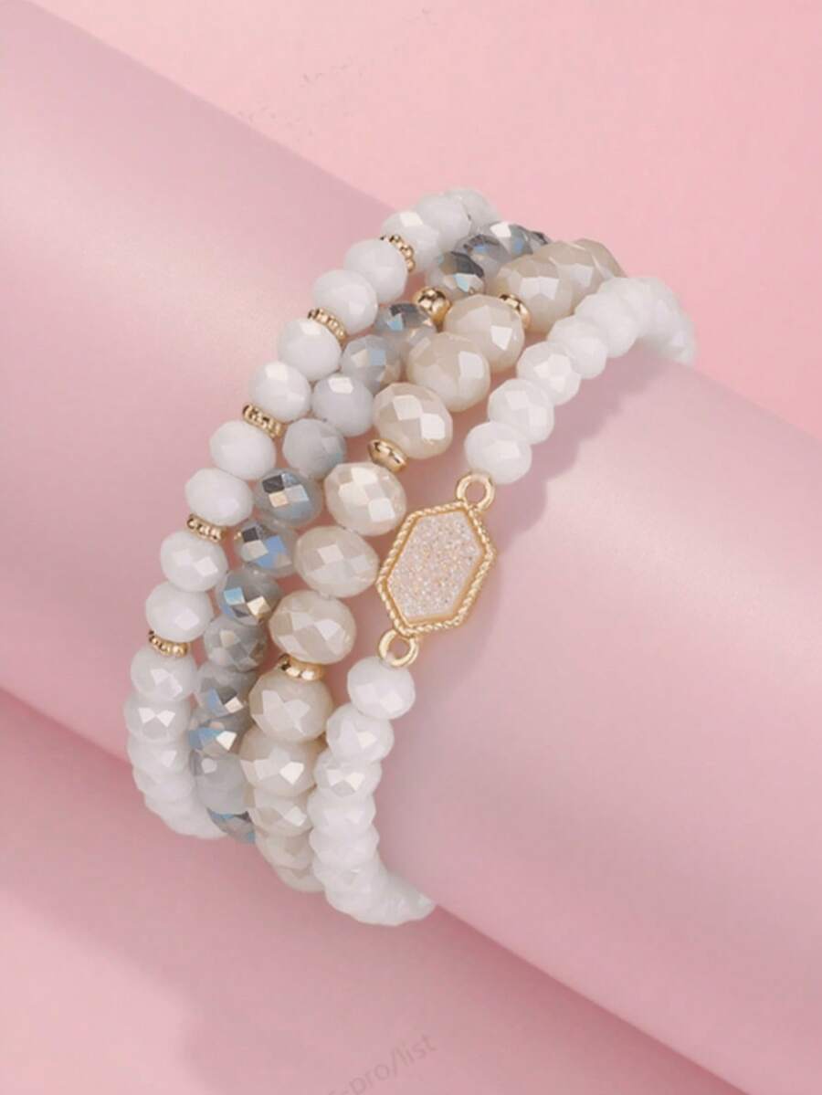 4pcs/Set Crystal Resin Fashion Personalized Beach Vacation Women Bracelet Jewelry Set - Multicolor - View 1