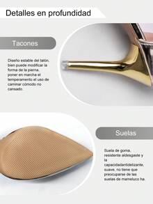 ChicStrut Zapatos de Tacón Fino Punta Fina para Mujer 2025 -Sandalias de mujer de tacón ultra alto y puntera puntiaguda con diseño minimalista y elegante para fiestas, Fiesta, Boda, Oficina - Plataformas Cómodas Acolchonadas y Elegantes, Sexy, Elegantes, Atuendos de fiesta, ideales para el otoño/invierno - Dorado - Ver 6
