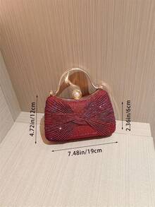 1pc Glittery Bow Design Mini Box Clutch Bag, Elegant Luxury Rhinestone Decor Evening Dress Purse, Charming Party Handbag, Glamorous Ladies' Clutch For Formal Events, Suitable As Holiday Gift, Comes With Detachable Shoulder Chain