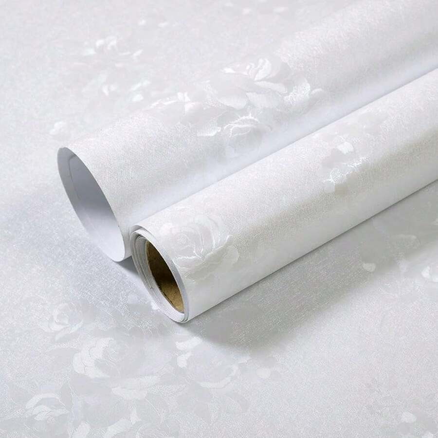 White Wallpaper Peel And Stick Contact Paper 17.3in X 118.1in Floral Embossed Removable Wallpaper Se--Adhesive Thicken Vinyl Waterproof Flower Textured Bedroom Living Room Wall Paper - 白色 - 查看 1