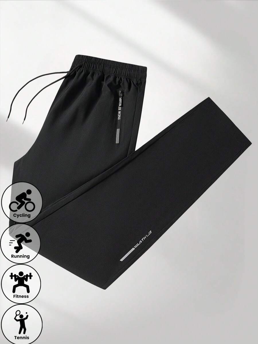 Pantalon de sport d'été pour hommes, pantalon de travail décontracté slim pour la course, la gym, l'exercice au printemps - Noir - Voir 1