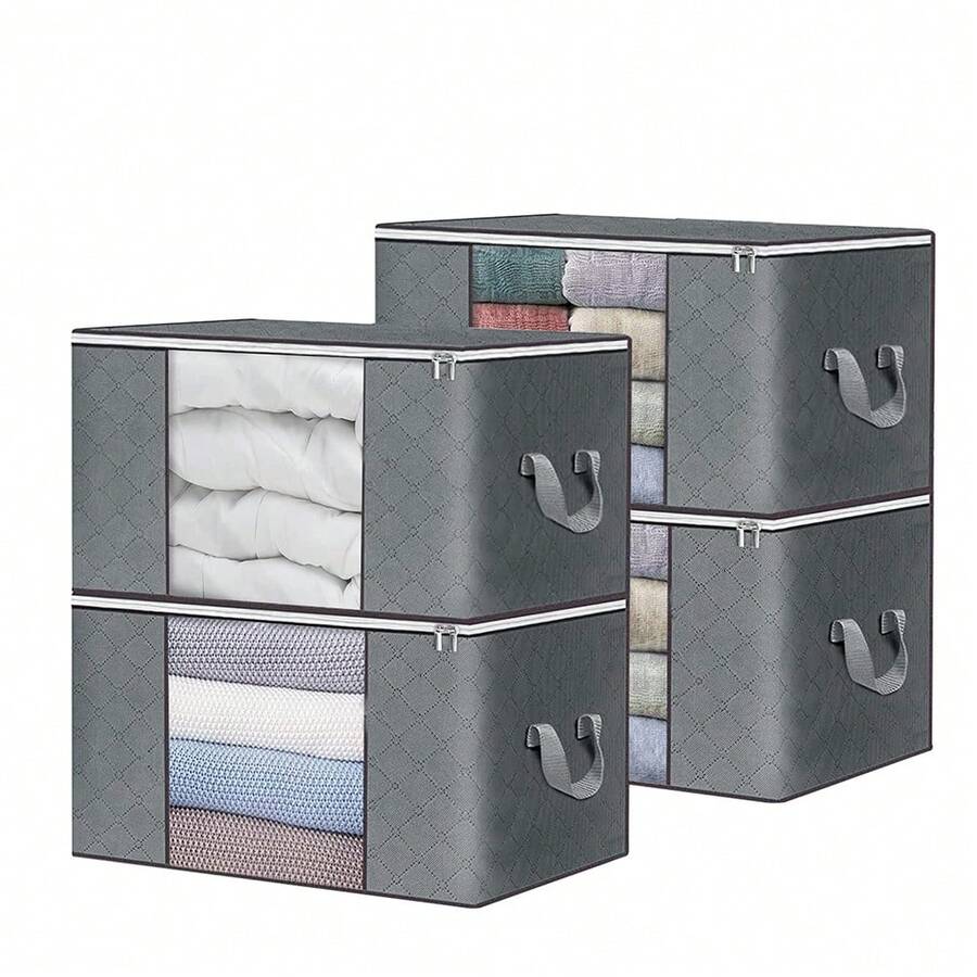 4 Packs Large 90L Moving Bags With Heavy-Duty Zippers & Comfort Handles, Durable Storage Bags For Clothes, Suitcases, Organizers, Gray, Ideal For College Essentials - Grey - View 1