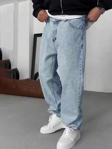 直筒水洗棉质牛仔裤，百搭阔腿水洗牛仔裤，情侣宽松直筒牛仔裤