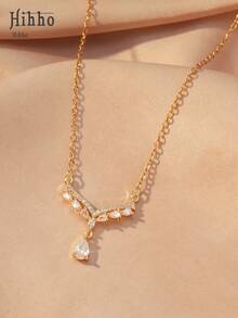 1件闪亮锆石天使翅膀水滴吊坠项链，优雅不锈钢锁骨项链，适合女性日常佩戴，送给朋友的惊喜礼物 - 天使翅膀 - 查看 9