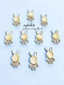 10pcs/Pack Trending Rhinestone Nail Art Decorations, 3D Cat Eye Stone & Cute Rabbit Design, Gold & Silver Color, Suitable For Girls And Women - Multicolor - View 7