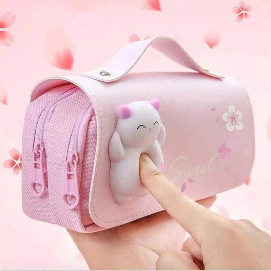 Cute Multi-Functional Large Capacity Detachable Donut Shaped Stress Relief Pencil Case, Back To School Essential, Pencil Pouch, Backpack - Pink - View 1