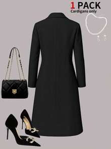 Cárdigan largo de mujer de talla grande de unicolor y minimalista, chaqueta versátil negra para primavera, verano y otoño - Negro - Ver 2