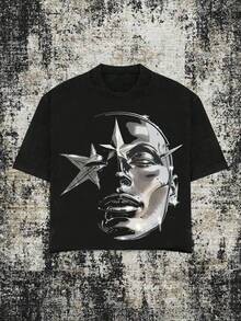 Boys & Teens' Casual Graphic Print Round Neck Short Sleeve T-Shirt, Summer Top - 黑色 - 查看 3