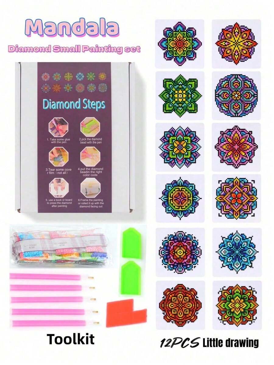 Mandala Diamond Painting Kit, DIY Embroidery Mosaic Diamond Painting Set, Gift Box Mandala Flower Diamond Painting Album, Handmade Mandala Diamond Painting Picture Collection, Beginner Handmade Home Decor Gift, Gift Box Includes Canvas, Diamond Bags, Tools, Suitable For Home Wall And Desktop Decor, Children's Holiday Gifts And Friends' Festival Gifts. - Multicolor - View 1
