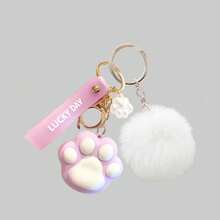 Cute Cartoon Cat Paw Keychain, Fluffy Pom Pom Pendant, Holiday Gift, Girlfriend Gift - Multicolor - View 6
