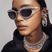 New Steampunk Leopard Women's European And American Style Round Frame Fashion Glasses Versatile Decorative Glasses FJRL - 銀色邊框透明水鑽黑灰色 - 查看 8