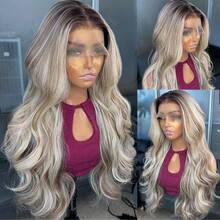 13x4 Synthetic Lace Front Wig, Ombre Gold, 24 Inches Long, Wavy Curly, Glueless Kanekalon Material, Durable Synthetic Wig, Free Part, 150% Density, Suitable For Women's Daily Wear, Natural Soft Appearance, Easy To Wear And Remove, Beginner Friendly - Blonde Ombre - View 2
