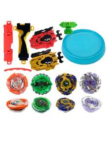 6 件爆裂战斗陀螺玩具套装：陀螺、带彩色盘子的发射器和握柄、金属融合游戏陀螺礼物