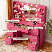 Devoko Vanity Desk With Mirror, LED Lights And Power Outlet Makeup Vanity Table With 7 Drawers And 6 Storage Shelves Dressing Table For Bedroom Dressing Room - View 6