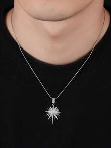 1pc Fashionable Retro Personalized Versatile Style Micro-Paved Cubic Zirconia Pendant Copper Color-Blocked Eight-Pointed Star Pendant Necklace, Can Be Worn By Both Men And Women, Suitable For Daily Travel And Vacation Decoration, Valentine's Day, Birthdays, And Preferred Gifts - Multicolor - View 9