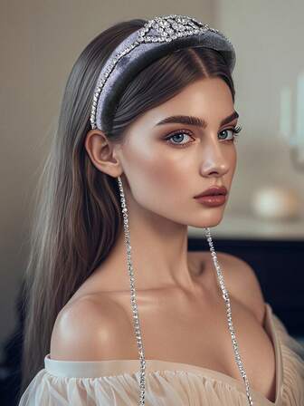 1 st. strass-tofshårband, vintage sammetssvamphårband tjockt och brett, lämpligt för brudar, bröllop, festivaler, fester, dejter, vardagskläder, alla hjärtans dag, håraccessoarer för kvinnor, hårband, diadema, hårring