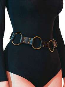 1pc Women's Versatile Casual Punk Metal Buckle Rivet Waist Belt, Western Cowboy Style, Suitable For Daily And Party Wear - Black - View 2