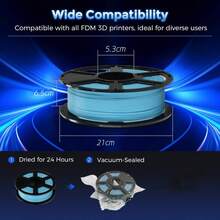 200g PLA Glow-In-The-Dark Blue Filament, 1.75mm, 500mm/S High-Speed Printing, Glow-In-The-Dark 3D Printing Filament Spool, Size Accuracy +/- 0.02mm, Excellent Luminous Effect, Durable, 3D Printing Filament Set, Halloween Christmas 3D Printing Filament - View 3